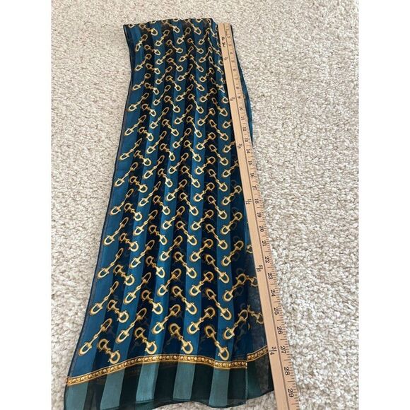 Echo Women Vintage Silk Scarf Blue and Gold Horsebit Equestrian Print - Picture 6 of 7